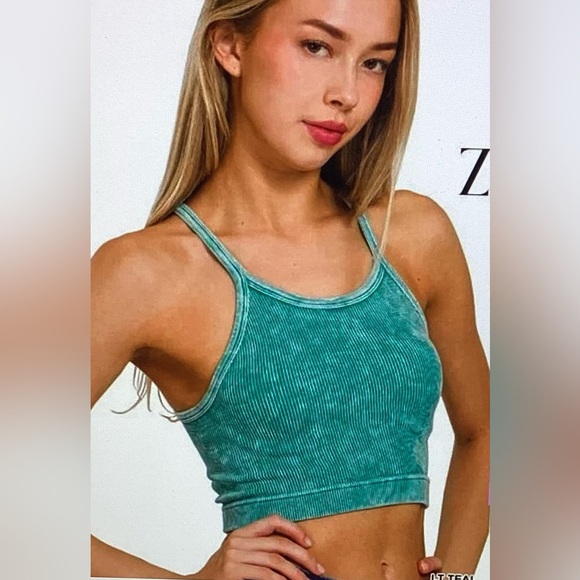 TWO, Zenana Lavender AND Teal Ribbed Crop Tank Tops - Picture 2 of 4